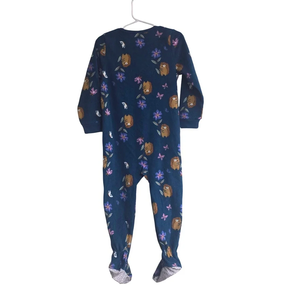 Carters Toddler Girls 3T Navy Blue Fleece Hedgehog Floral Footed Pajamas Sleeper